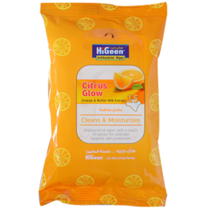 Higeen Antibacterial Wet Wipes Citrus Glow, With Orange & Buttermilk 15 Sheet