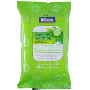 Higeen Antibacterial Wet Wipes Green Soothing, With Cucumber & Green Tea 15 Sheet
