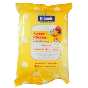 Higeen Antibacterial Wet Wipes Sweet Passion, With Manuka Honey & Passion Fruit 15 Sheet